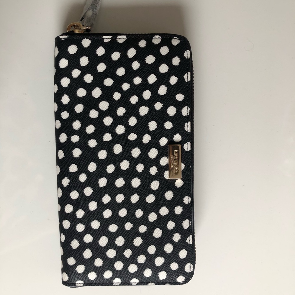 Kate spade polka dot wallet black white gold plate